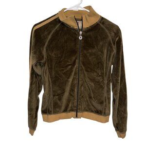Bella Dahl BD Sweats Zip-Up Jacket M Olive Green Tan Velvet With Stars